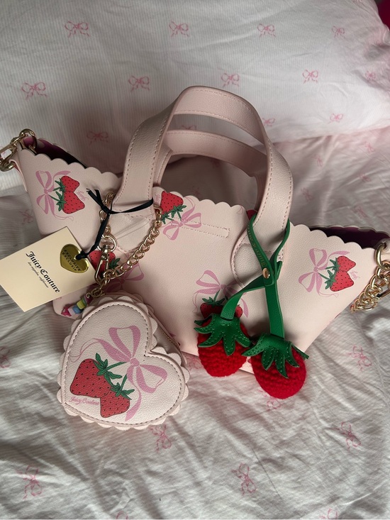 Juicy Couture Handbags - Juicy Couture Pale Pink Strawberry Tote with Heart Coin Pouch and Cherry Charms